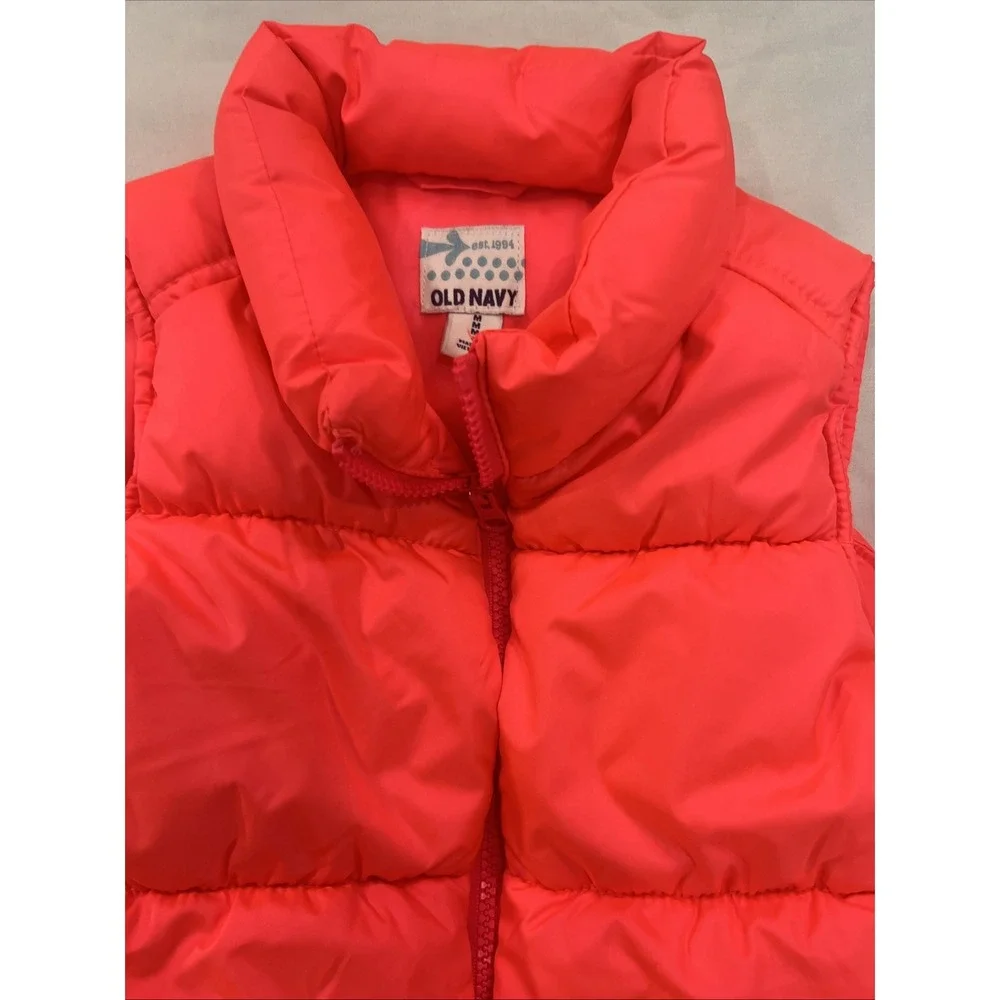 Old Navy Girls 8 Coral‎ Pink Puffer Vest Winter Warm Fleece Lined Barbie Hanging